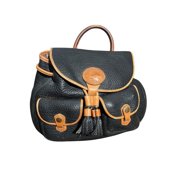 Vintage 90s Dooney & And Bourke Canyon Backpack/Tan Bag Pebble Leather USA Black - Picture 1 of 16